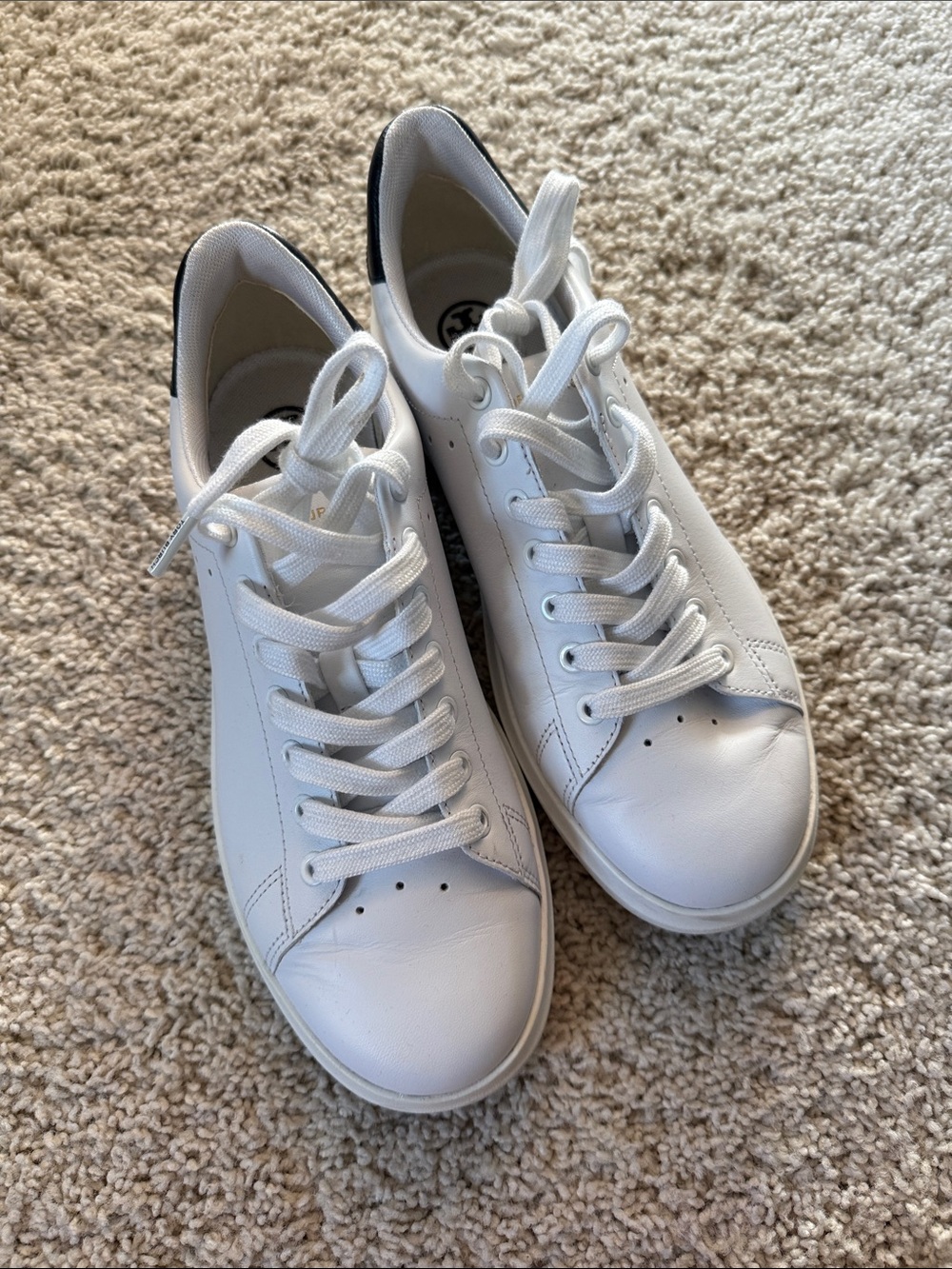 Tory Burch White Leather Low-Top Sneakers with Black Heel Trim Howell